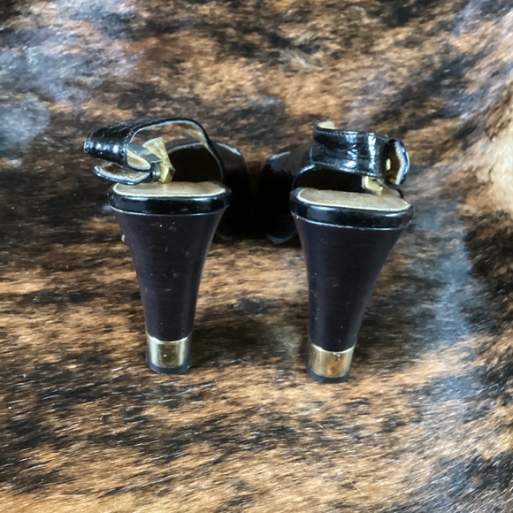 Coach Gem Black Patent Leather Sling Back Peep Toe Heels - Picture 3 of 11